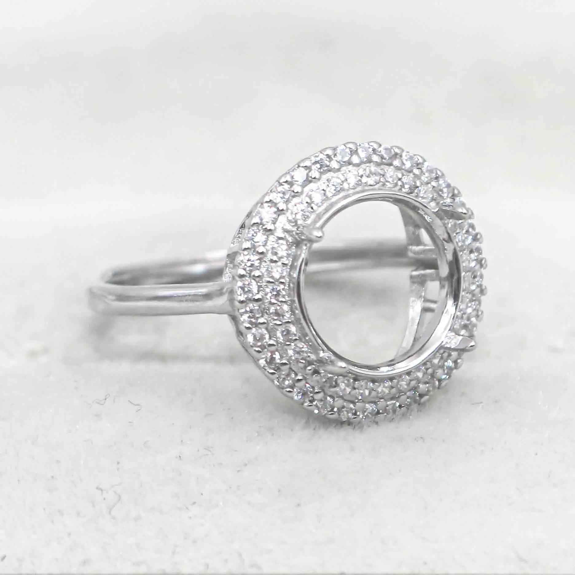 Sterling Silver 10*10mm Semi Mount Ring Empty Frame Blank Support Setting S925 Base Holder Without Center Stone for DIY Inlay