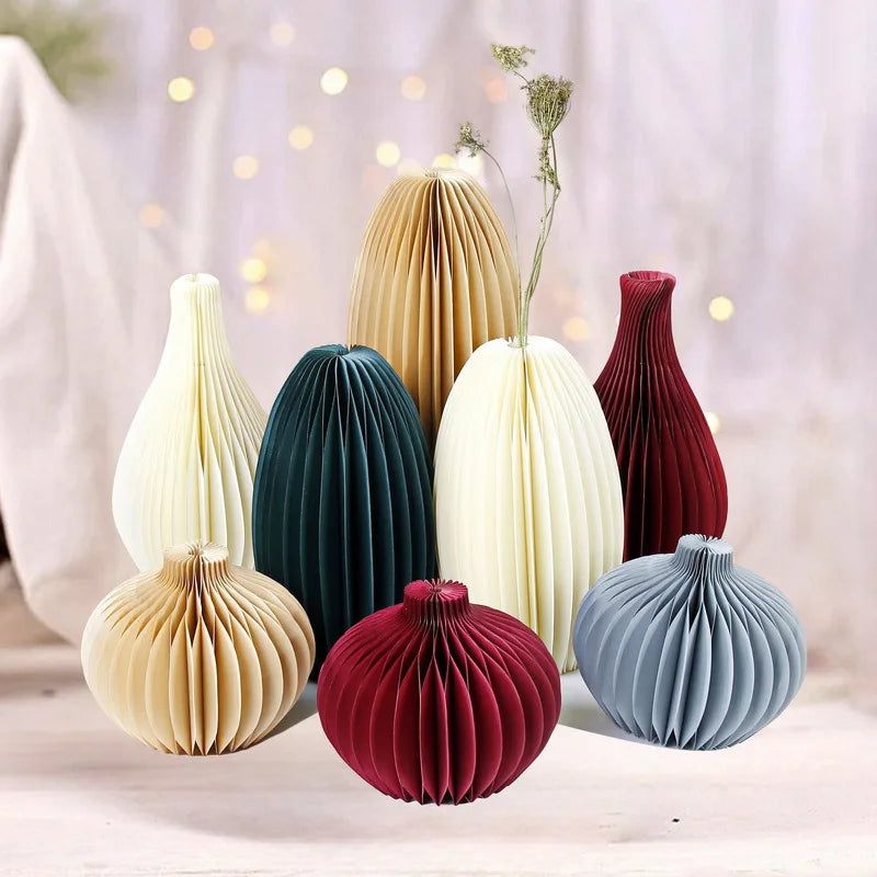 Modern Home Decor Foldable Paper Honeycomb Vase for Wedding Birthday & Christmas Decorations Table Bouquet Art