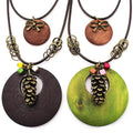 Vintage Ethnic Color Wooden Jewelry Brown Leather Cord Bow Pendant Necklace Pinecone Pendant Necklace Gifts for Women Men