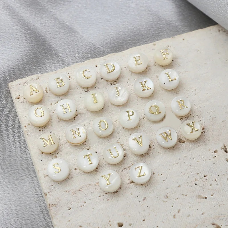 Gold 26 Initial Letter Alphabet 8 mm 6mm Natural White Shell Bead Charms for Jewelry Making Diy Handmade Accessories