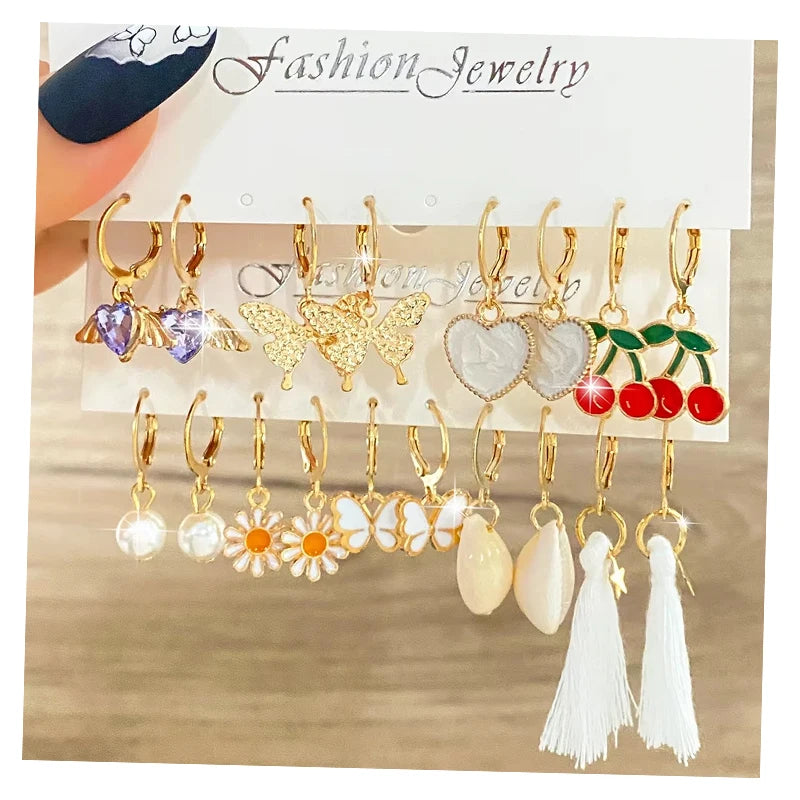 VKME Trend Heart Shell Earrings Butterfly Flower Pearl Earrings for Women Jewelry