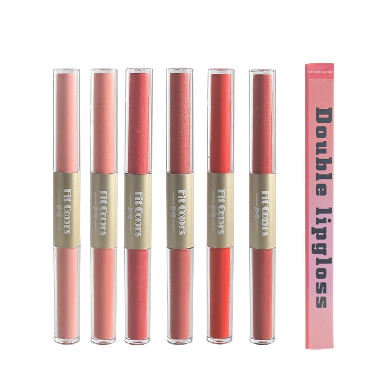 New Private Label Matte Pearl Gloss Lip Gloss 2-in-1 Double Headed Lip Glaze Liquid Lipstick