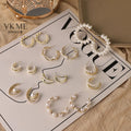 VKME New Wholesale Fashion Korean Style Gold Color Alloy Sweet Cute Baroque Pearl Drop Earrings Set