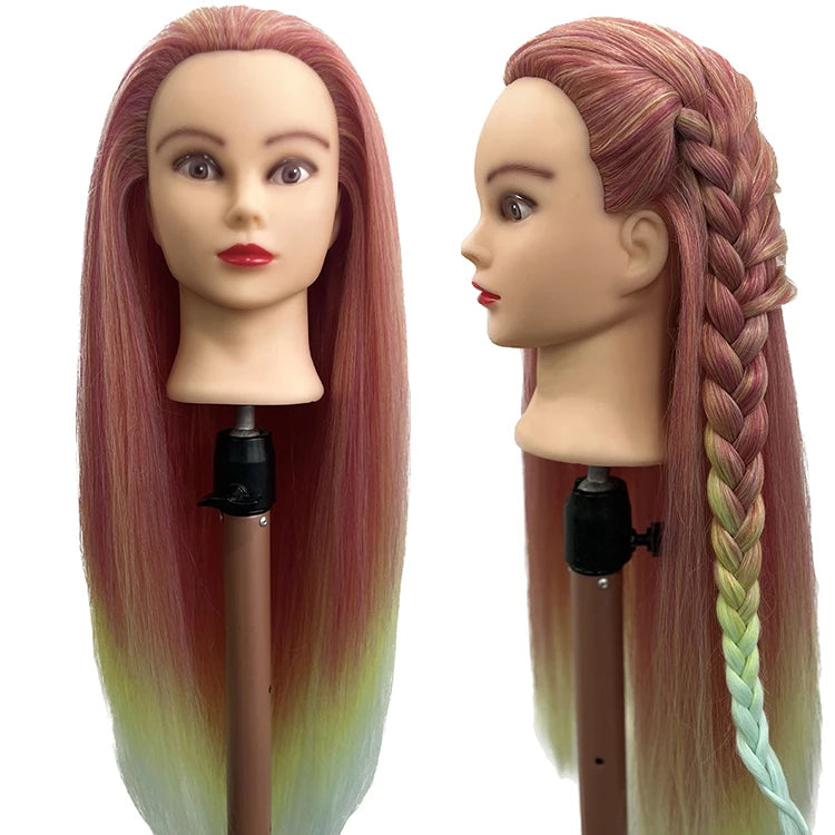 100% Synthetic Soft Straight Hair Training Head Mannequin Heads Hairdressing Training Heads Blond Mannequins for Hairstyles