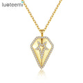 LUOTEEMI Diamond Shape Brass Cubic Zirconia Pendant Necklace Women Jewelry Wholesale