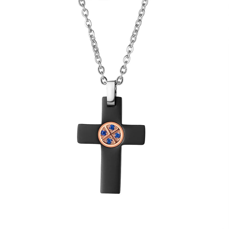 Customized Blue Zircon Diamond 316 Stainless Steel Jewelry Cross Charms Pendants Necklace Designers Hypoallergenic Colourless