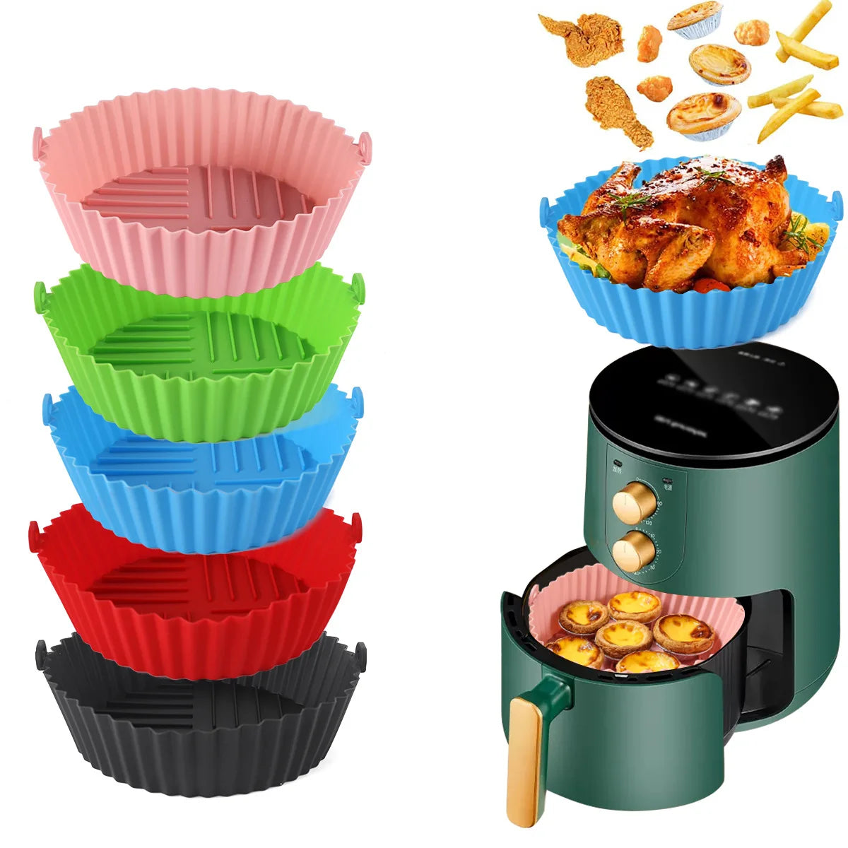 BPA Free Food Grade Non-stick Heat Resistant Round Air Fryer Silicone Liners Pot Silicone Basket Bowl Silicone Baking Pan S/L