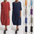 S-5XL Women's New Summer Casual Large Dress Loose Round Neck Half Sleeve Dress Solid Color Dress