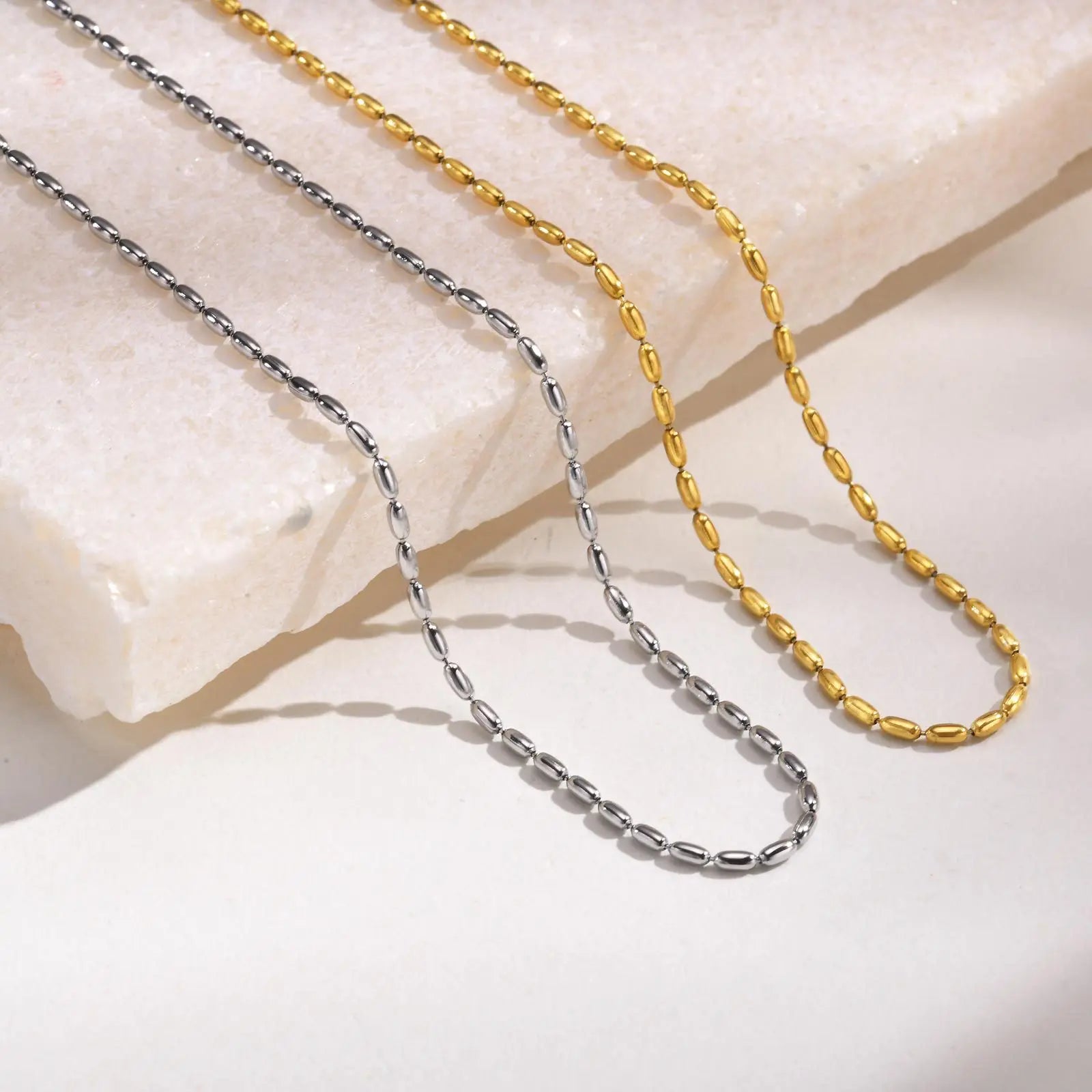 Gold Plated Stainless Steel Beaded Necklace for Women Trendy Jewelry Accessories for Gifts