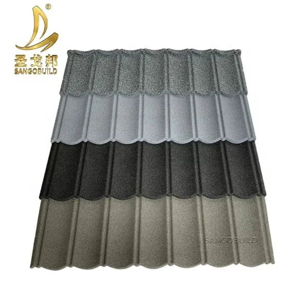 Modern Clay Stone Coated Metal Roof Tiles 0.4mm Black Color Steel Roofing Materials