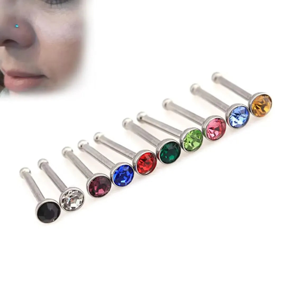 316L Surgical Steel Crystal Pierced Nose Rings Nose Ring Body Jewelry Nose Stud Ring Piercing Jewelry