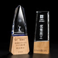 Creative New Medal Solid Wood Base Crystal Cup 3D Laser Engraving Crystal Glass Award Plaque Wooden Column Trophy