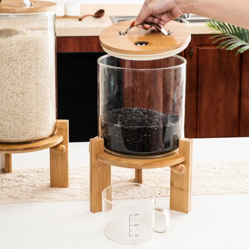 Drop Shipping Household Bamboo Lid sealed Large Moisture-proof and Insect-proof Glass Rice Storage Box Storage Glass Rice Box