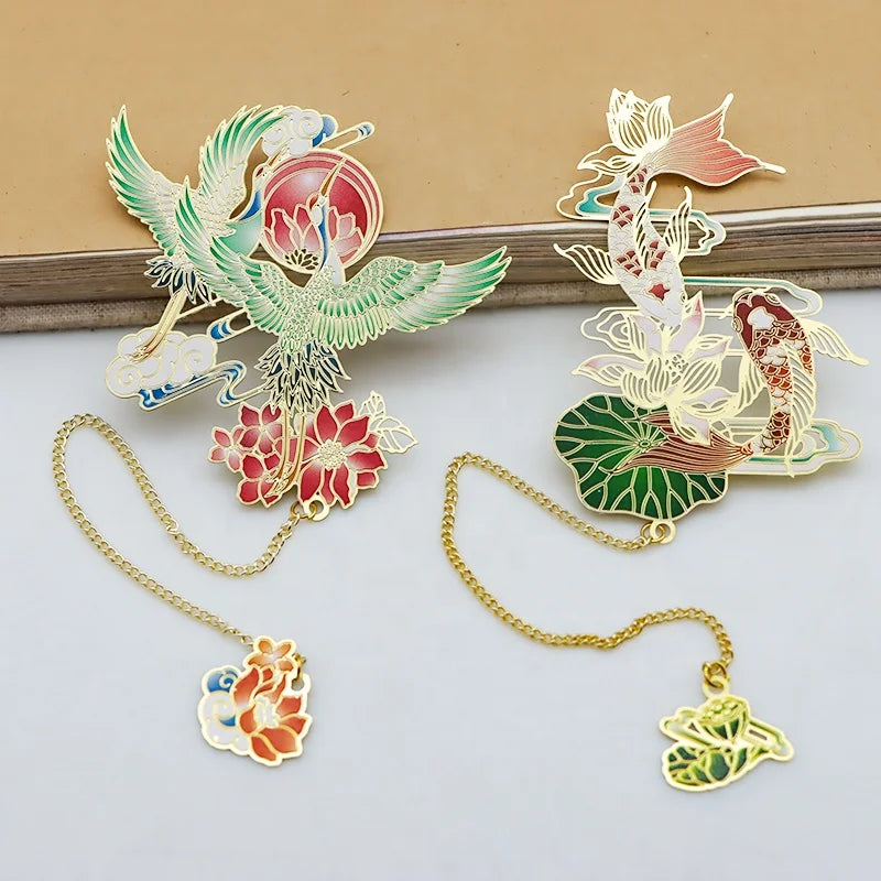 Gorgeous Brass Bookmark Clips Chinese Mythological Animal Shaped Bookmark With Pendant
