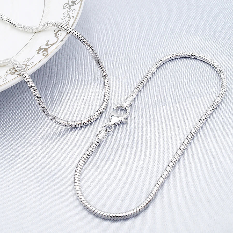 925 Sterling Silver Snake Men Chains Necklace 2.5mm Round Snake Chain Necklace Bracelet Jewelry
