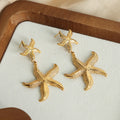 Holiday Jewelry Double Starfish Stainless Steel 18k Gold Plated Stud Earrings Non Tarnish Starfish Drop Earrings for Women