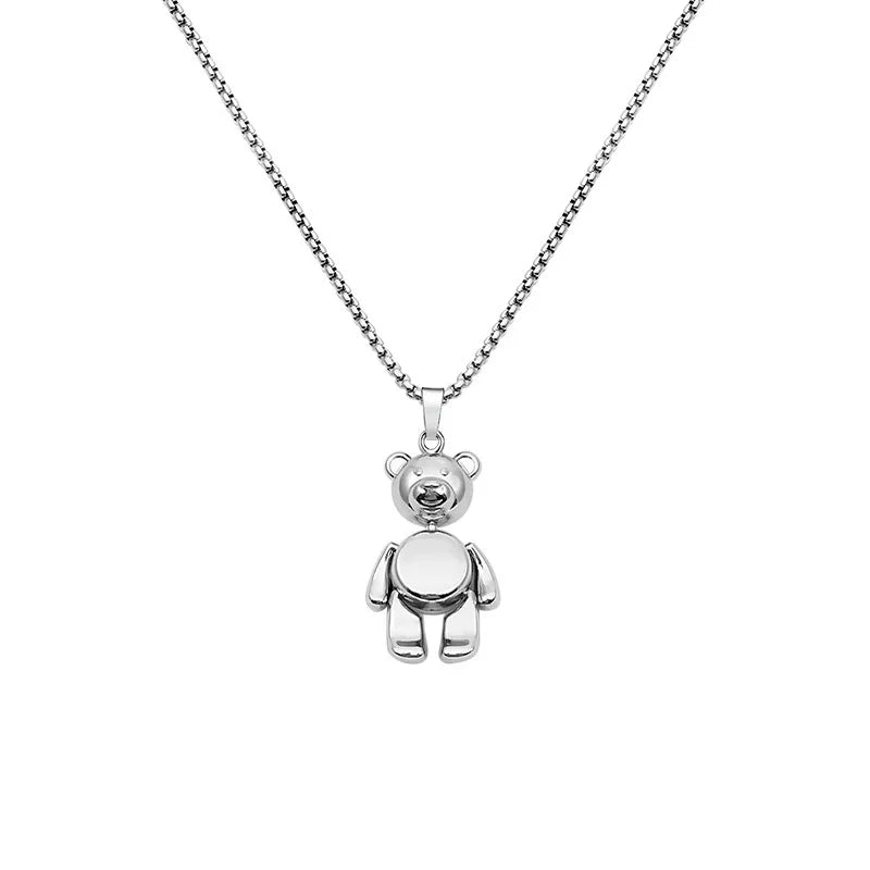 New Cute Bear Pendant Necklaces for Women Men's Stainless Steel Chain Fashion Hip Hop Jewelry Bear Animal Pendants for Boys