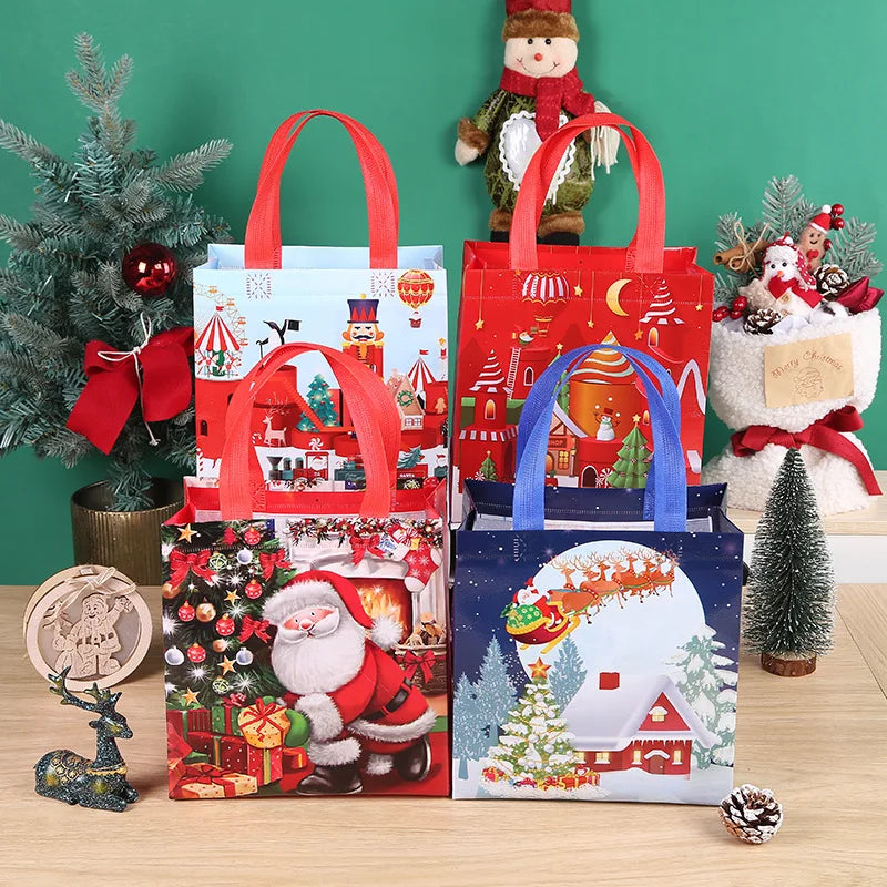 Luxury Gift Custom Print Laminated Foldable Christmas Bags for Gift Christmas Gift Pp Woven Shopping Bags With Logo