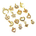 CZ8291 Wholesale Tiny CZ Brass Moon Charms for Necklace Jewelry Accessories  Copper Star & Heart  Pendant