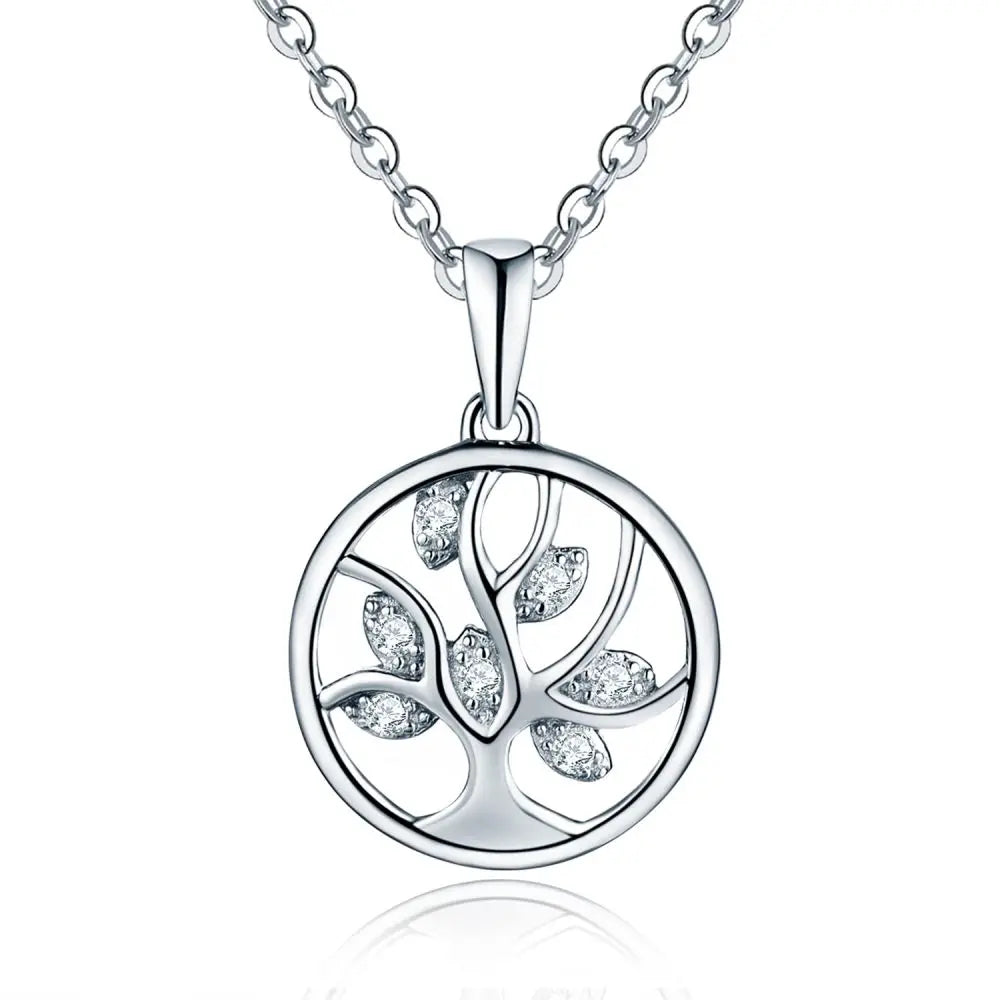 Wholesale Simple Circle Tree Design Sterling Silver Pendant Necklace Rhodium Plated Zircon for Engagement Sweaters Choker Charms
