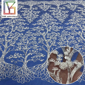 Luxury Embroidery With 3D Beads Pearl Tulle Lace Fabric French White Bridal Beaded Sequin Lace Fabric for Women Wedding Dress