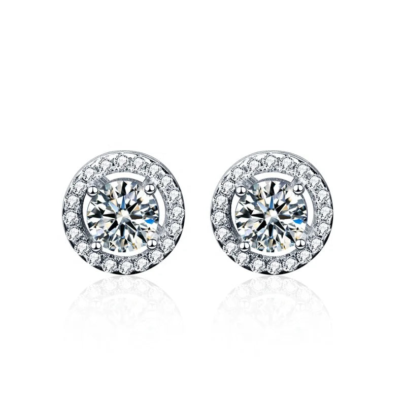 Fine Jewelry Sterling Silver Round Cut Diamond Earrings White Gold Color Moissanite Diamond Stud Earrings for Women Men