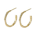 Fashion Jewelry 925 Sterling Silver Earring C Shape Tin Foil Rock Wrinkle Texture Gold Plated Stud Earrings for Women