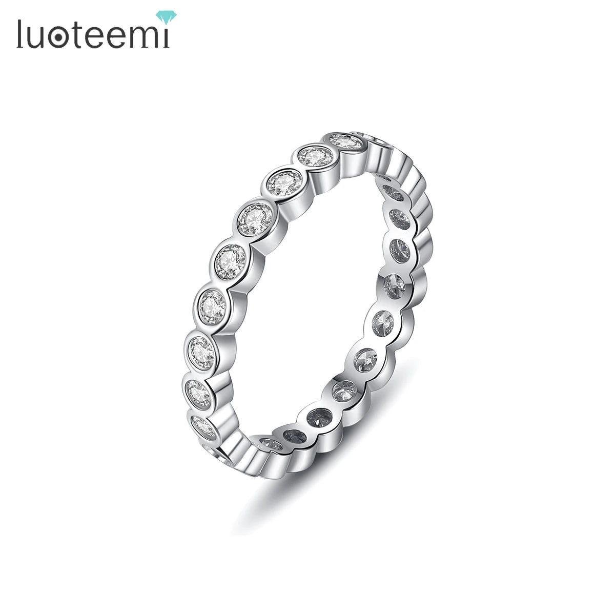 LUOTEEMI Tennis High End 3A Zirconia Pave Trendy Woman Lady Wedding Thin Luxury Bezel Cz Band Ring