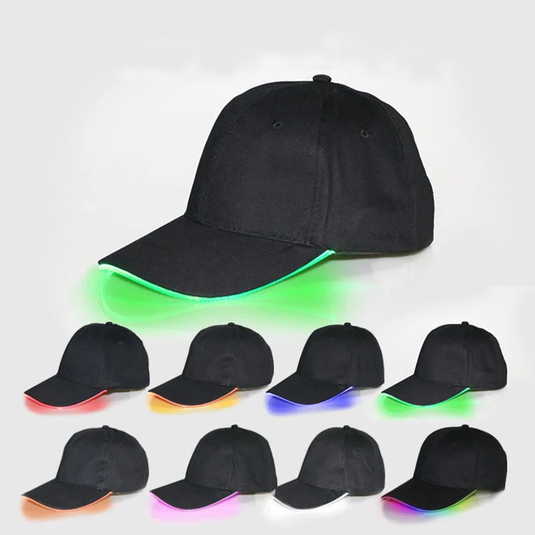 Hf Unisex Cotton LED Baseball Cap Adjustable Sporty Glowing in the Dark Cap for Night Running & Parties