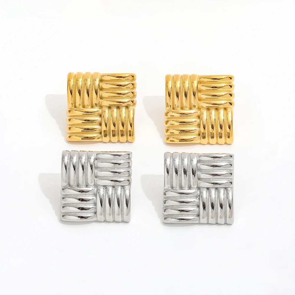 Joolim 18k PVD Gold Plated Knot Large Big   Chunky Square Square Statement Stud Stainless Steel Stud Earrings Trendy Jewelry
