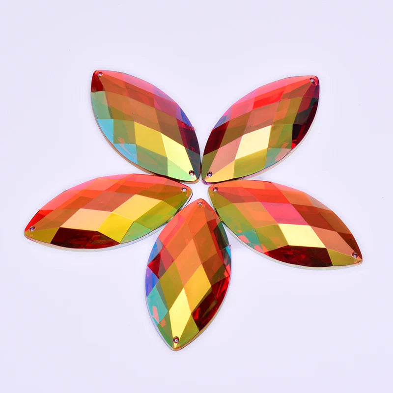 Fancy 30*62mm Big Sewing Red AB Horse Eye Crystal Sew on Acrylic Stones Gems Flatback Strass Rhinestone Applique for Clothes
