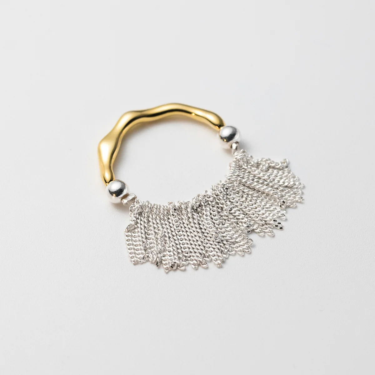 American European 925 Sterling Silver Fashionable Personality Tassel Round Bead Gold Plated Rings for Women