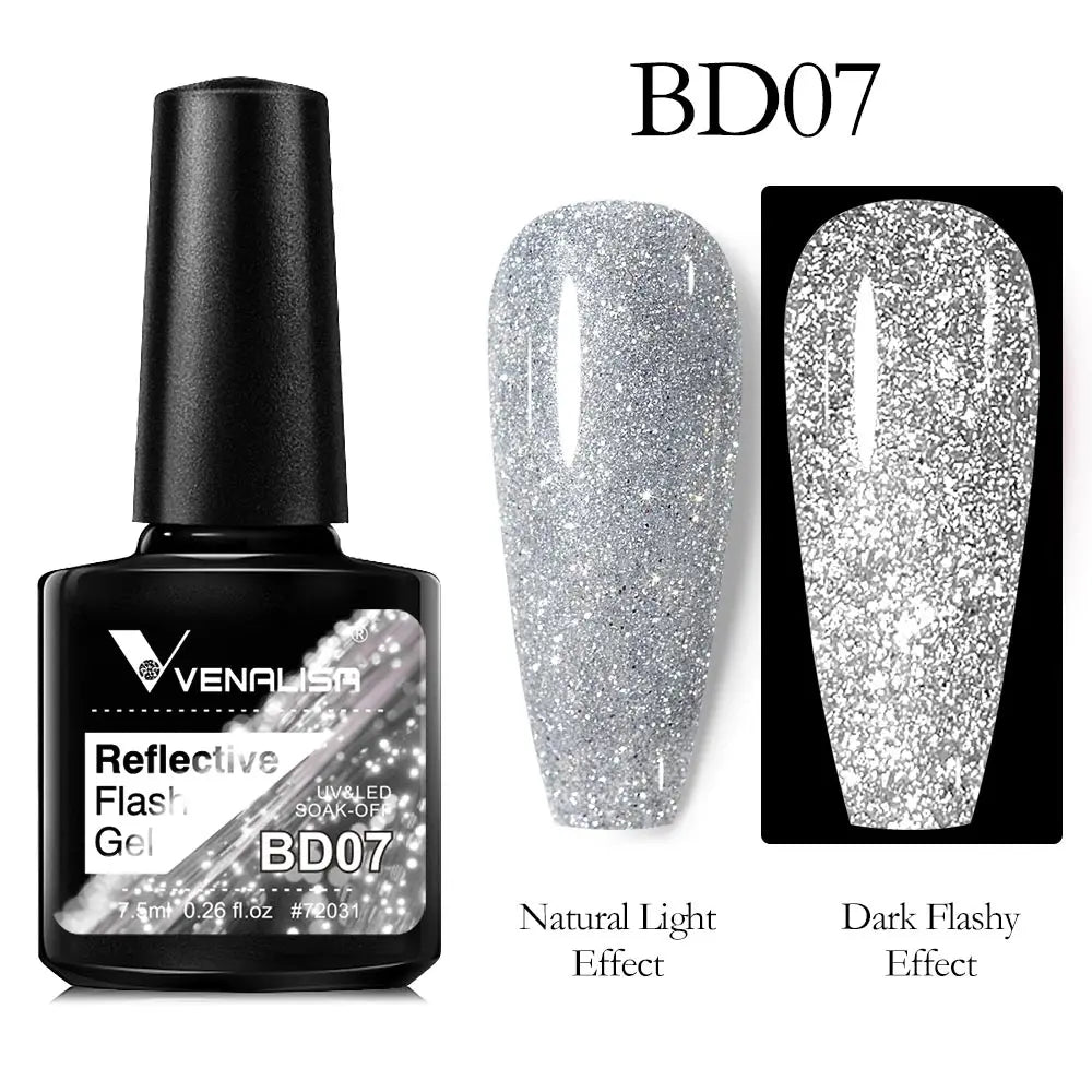 VENALISA New Glow in Dark Gel Nail Polish Glitter Flash Reflective Gel Diamond Disco Semi Permanent  UV Gel Varnish Ememals