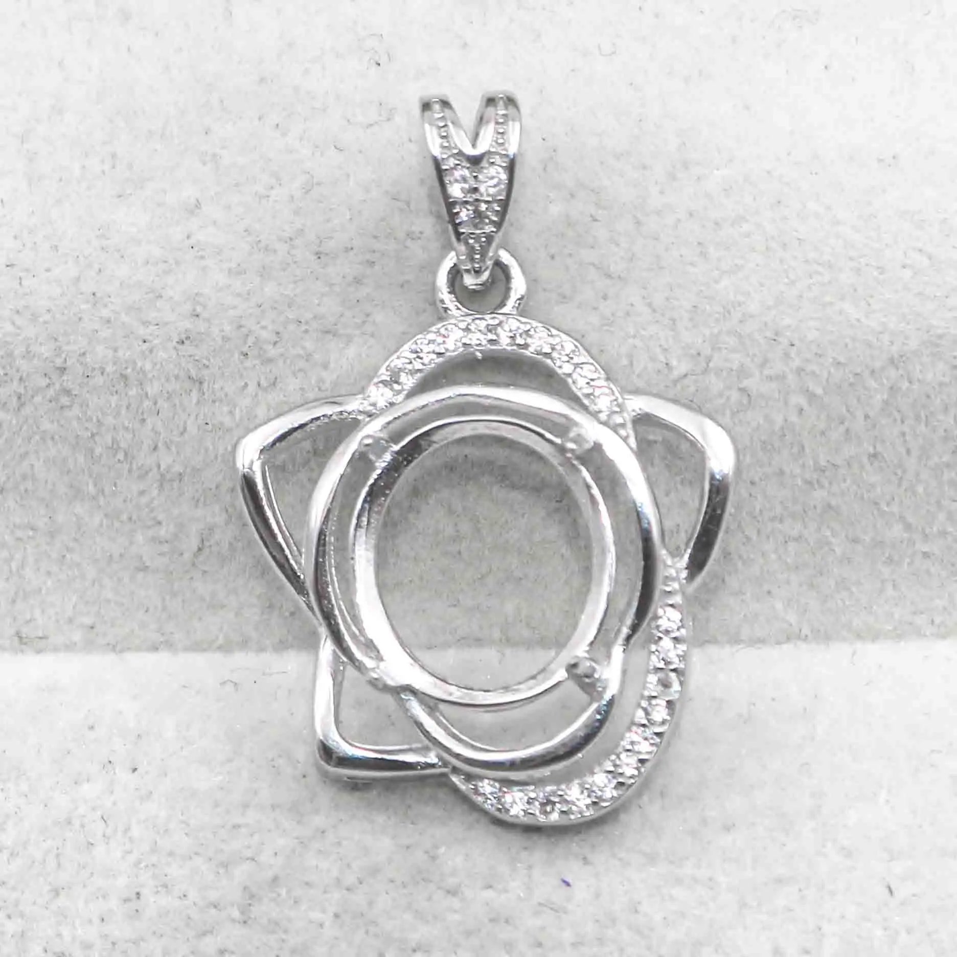 Sterling Silver 10*11mm Semi Mount Pendant Empty Frame Blank Support Setting S925 Base Holder Without Center Stone for DIY Inlay