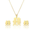 Lucky Boy Girls Pendant Necklace Plating Stainless Steel Gold Color Clavicle Chain Sets Necklace Earring Fashion Jewelry Set