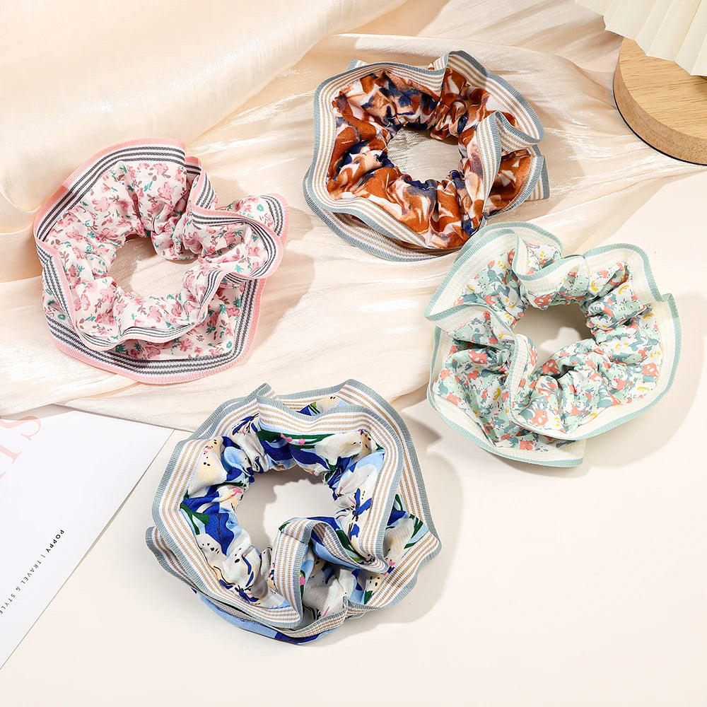 2023 Elegant Floral Hair Scrunchies for Girls Cute Cloth Flower Hair Ties and Bands Ponytail Holders