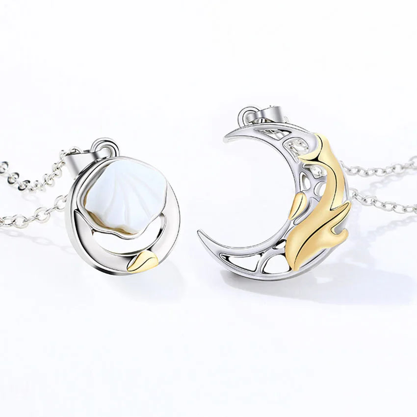 Valentine's Day Couple Necklace Magnetic Full Moon Whale Heart Splicing Attracting Best Friendship Lovers Magnet Necklaces