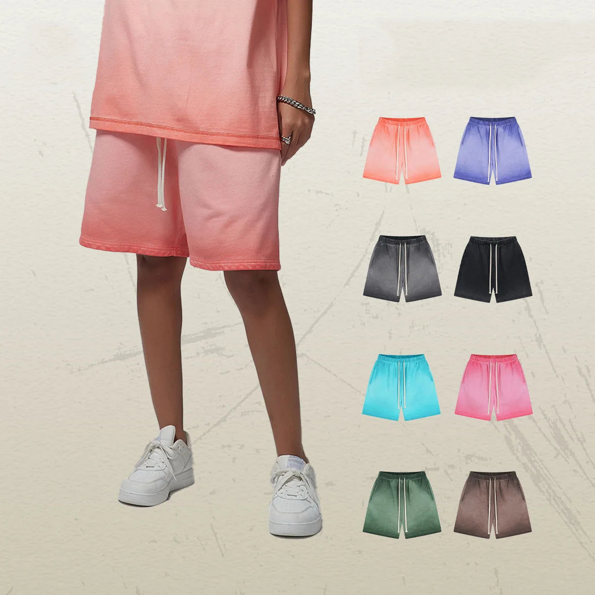 Acid Wash 100% Cotton 360G Unisex  Bleach French Terry Streetwear Shorts Casual Style Drawstring Sweat shorts for Men and Women