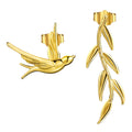 Lotus Fun Wholesale Handmade 925 Sterling Silver 18k Gold Plated Asymmetry Swallow Bird Stud Earring Gift for Women Fine Jewelry