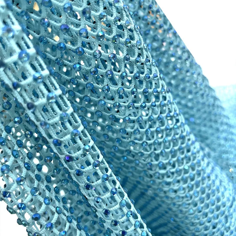 S556 Wholesale Colorful Mesh Fabric Rhinestone Crystal Net Fabric Diamonds Fishnet Mesh Fabric for Dress