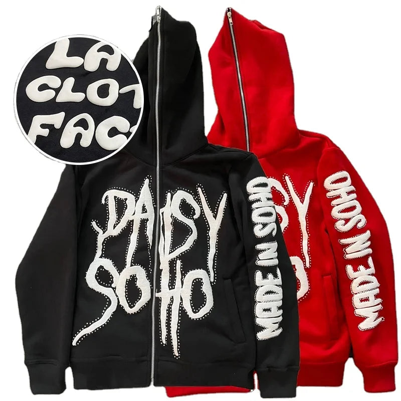 Custom 100%cotton Heavyweight Full Face Oversized  Mens 3d Puff Print Cropped Acid Wash Hoodie Manufacturer Zip Ups Hoodies