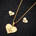 Fashion Stainless Steel Heart Pendant Necklace Earstuds Electrogram Necklace Earrings Heart Jewelry Set Doctors Nurses Gifts