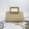 2025 New Women's Straw Beach Bag Woven Rattan Clutch with Wooden Handle Chain Strap Convertible Shoulder Bag for Summer Holiday