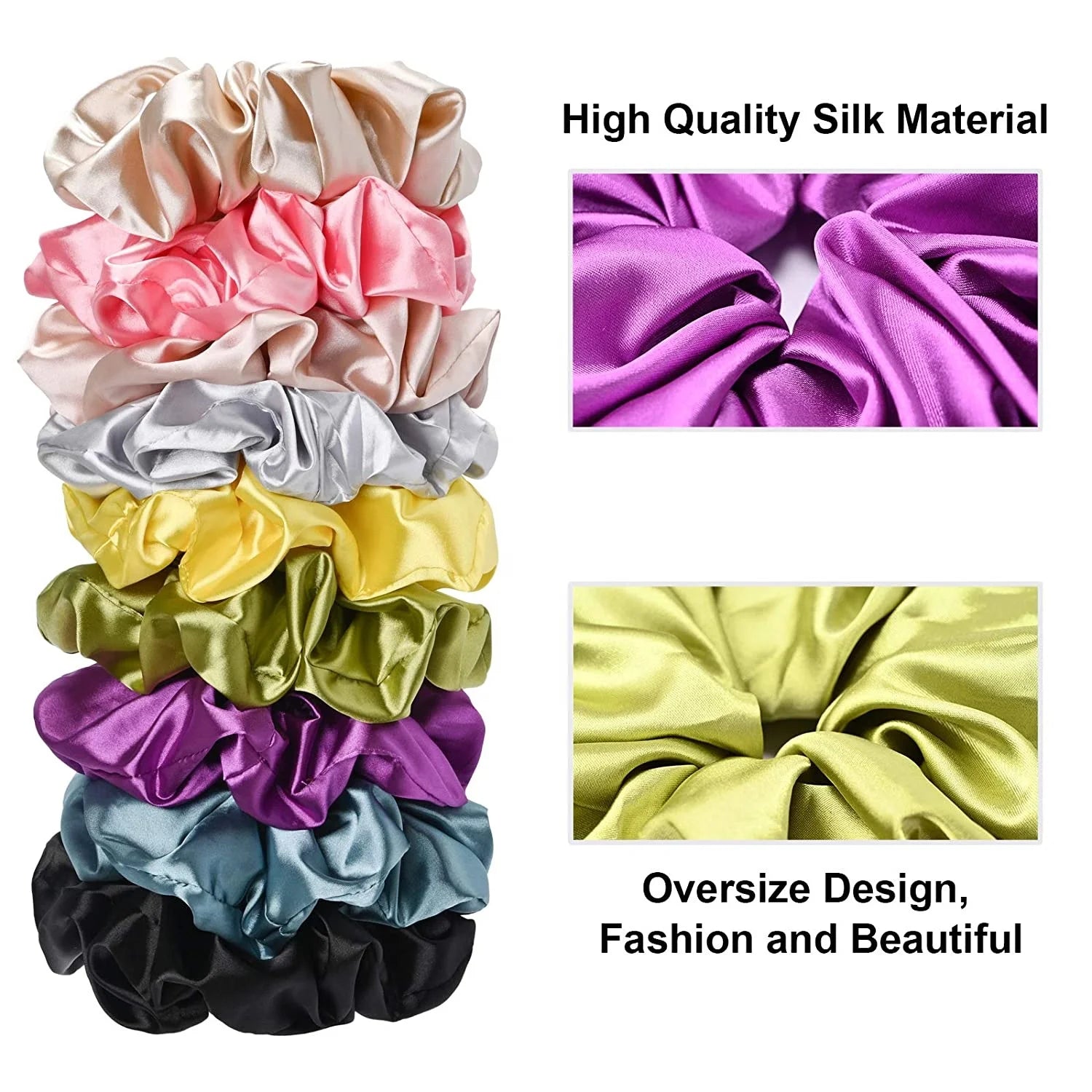 Hot Selling Oversized Silk Hair Scrunchies Jumbo Hair Holder Ponytail Solid Color Rubber Band Satin Hair Ties