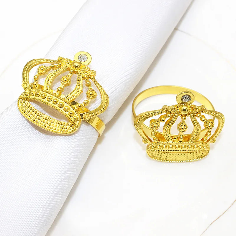 Elegant Metal Gold Silver Napkin Rings Metal Rhinestone Small Crown Napkin Ring for Restaurant Wedding Event Decoration