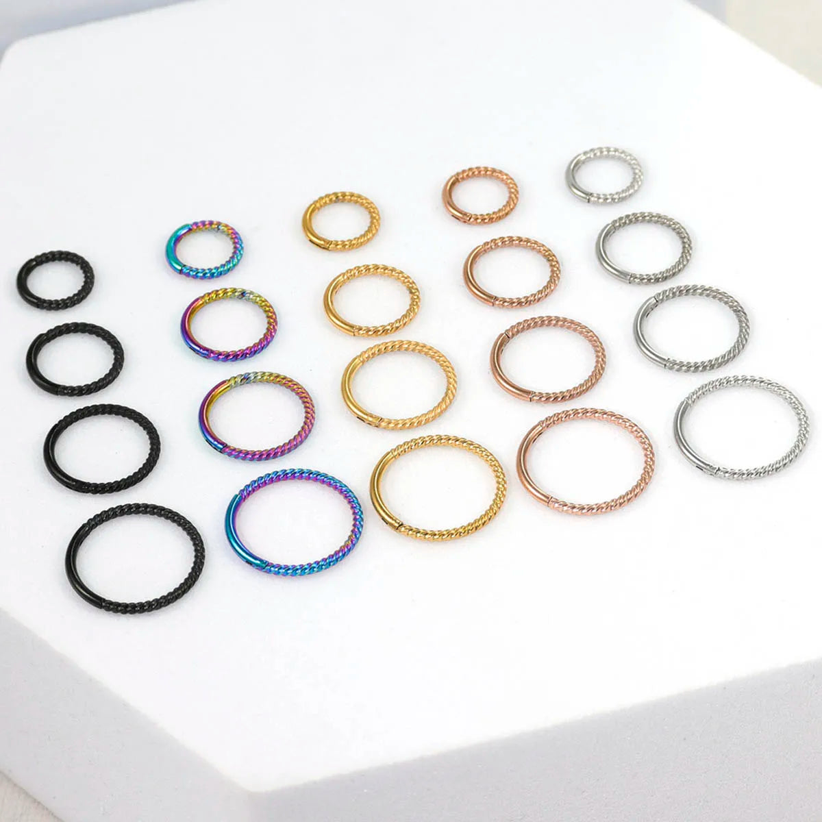 316L Surgical Steel Twisted Nose Rings Piercing Nose Septum Snag Hoop Cartilage Helix Conch Rook Daith Seamless Unisex Gold