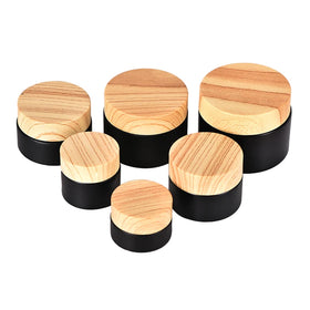 Black Glass Round Skincare Cream Jar with Plastic Lid 5/10/15/20/30/50g Capacity Matte Finish Empty Cosmetic Packaging