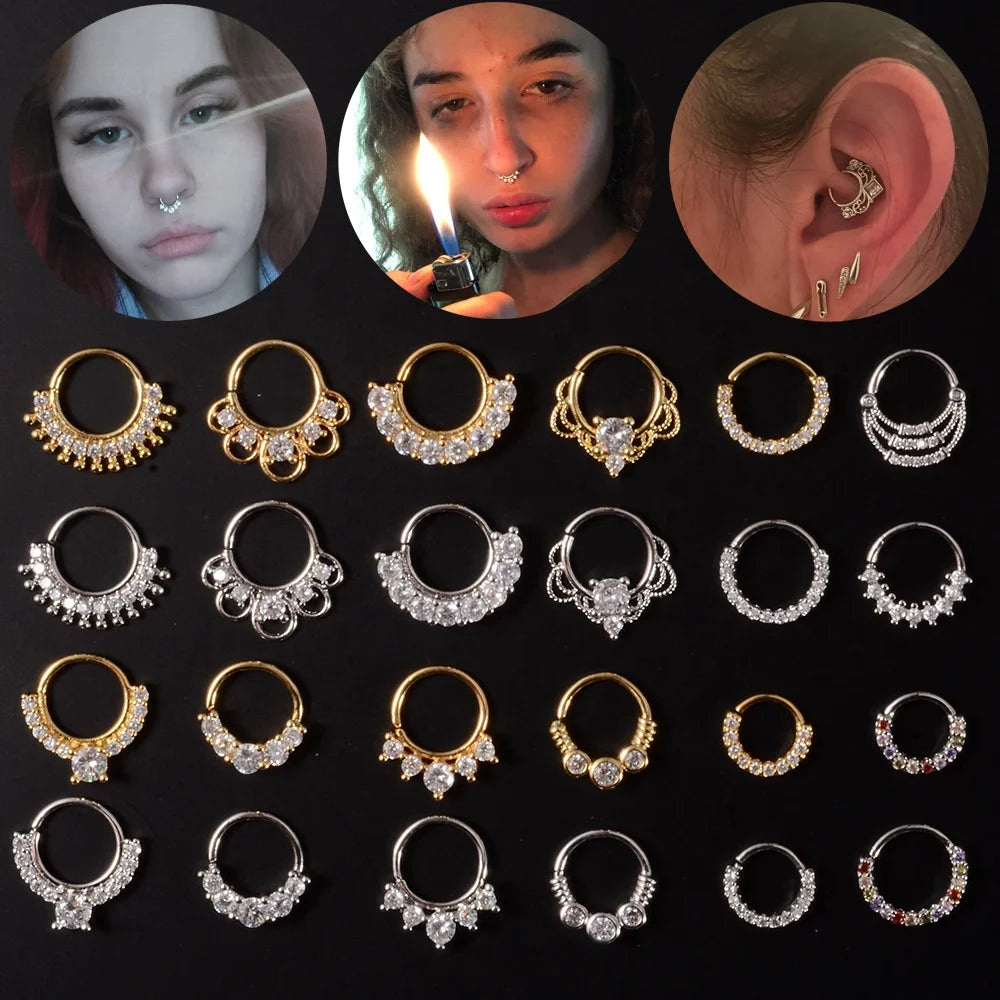 CZ Zircon Body Jewelry-Nose Hoop Nostril Bendable Ring Flat Cartilage Tragus Daith Helix Conch Piercing Earrings-Wholesale