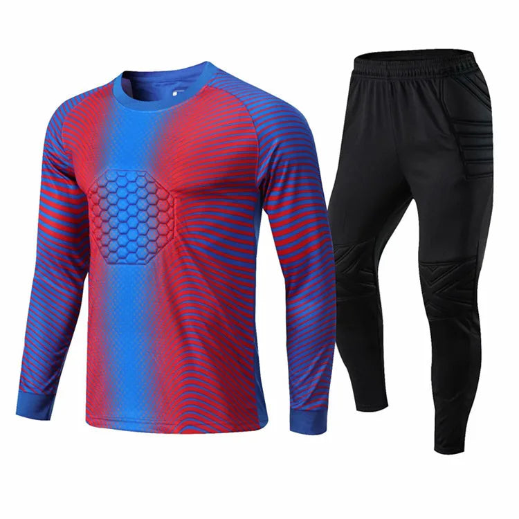 Oem Service Football Wear Soccer Jersey Goalkeeper Uniform Blue With Yellow Football Goalkeeper Training Equipment Set
