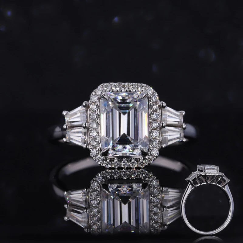 Starsgem Customized Luxury Gold Jewelry 14k Real Gold Emerald Cut Moissanite Ring Gold Jewelry